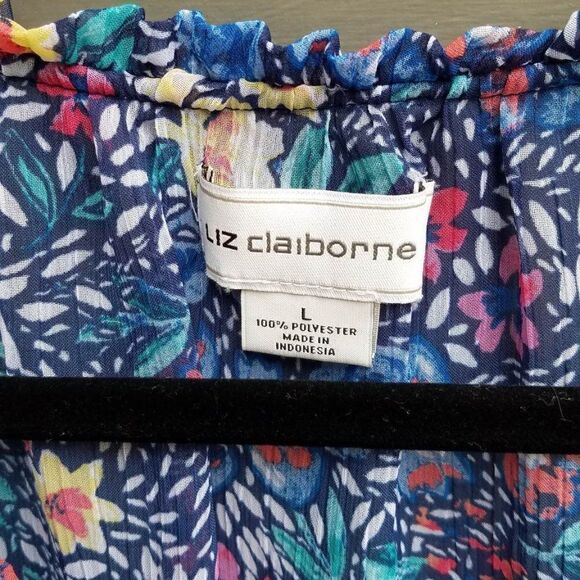 Sheer Liz Claiborne Multi-color Floral Top Size Large - Picture 2 of 9